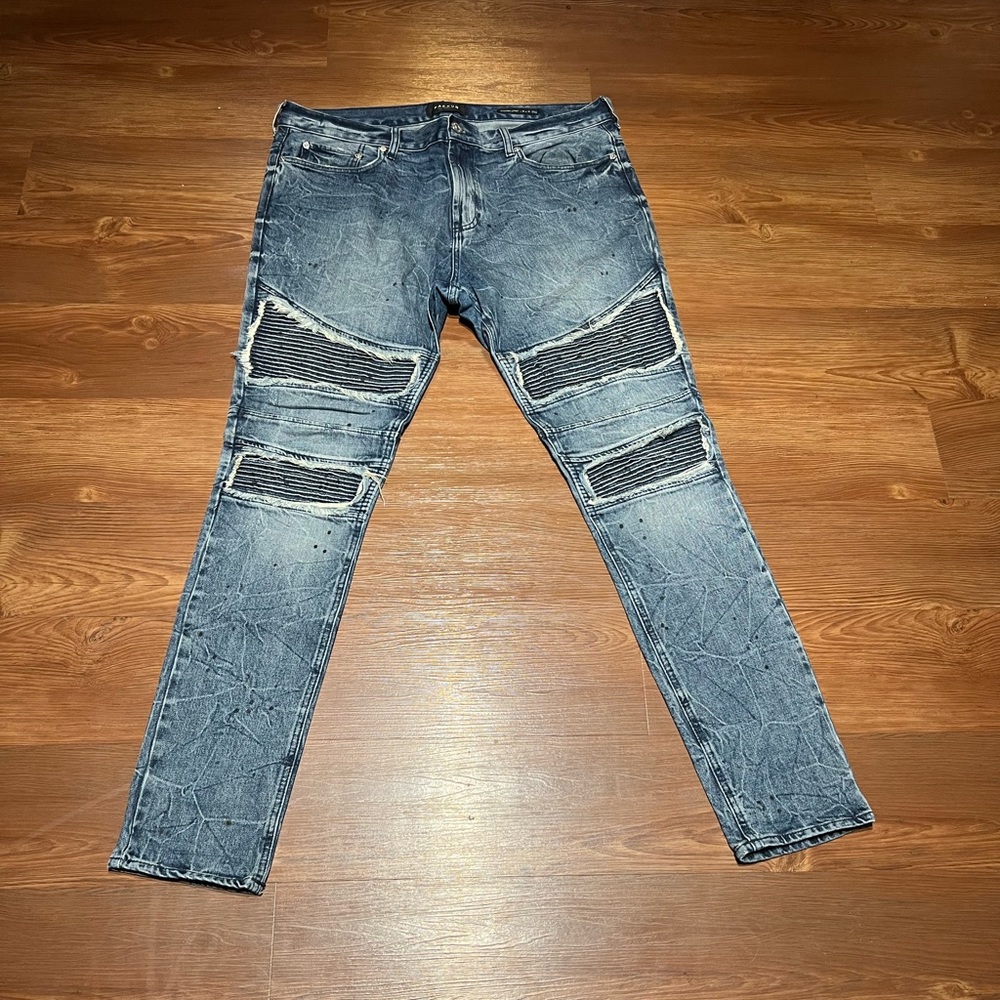 PacSun Men's Skinny Ripped Biker-Panel Blue Jeans